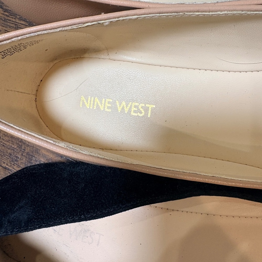 Nine West Saxiphone Flats Women 11 Black Nude Leather Pointed Toe Bow Bundle - Picture 3 of 5